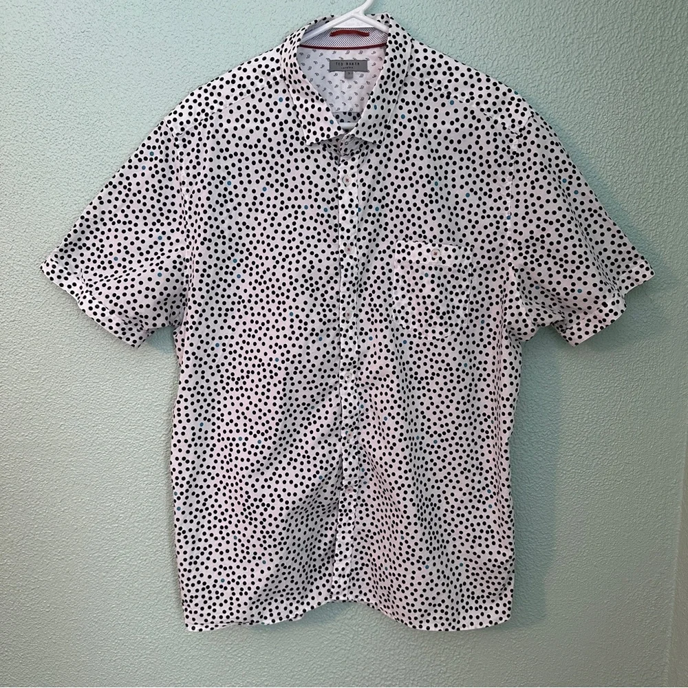 Ted Baker Black and White Polka Dot Men's Shirt Short Sleeve Button Down 3XL